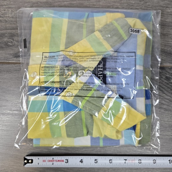 Chaps Shirt Mens L Large Yellow Plaid Easy Care SS Button Up‎ - Picture 10 of 11